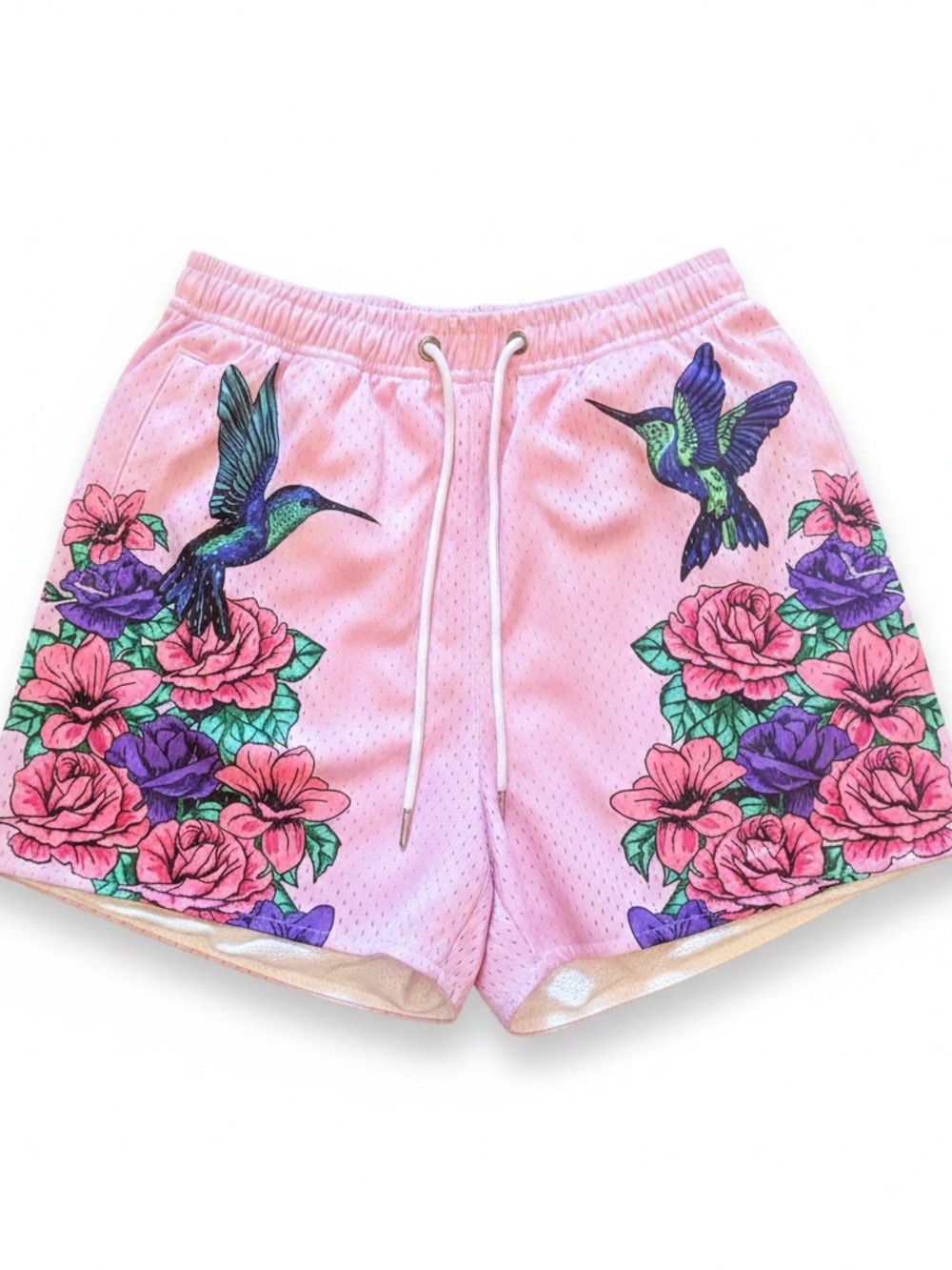 YoungLA Pink Floral Hummingbird Athletic Shorts